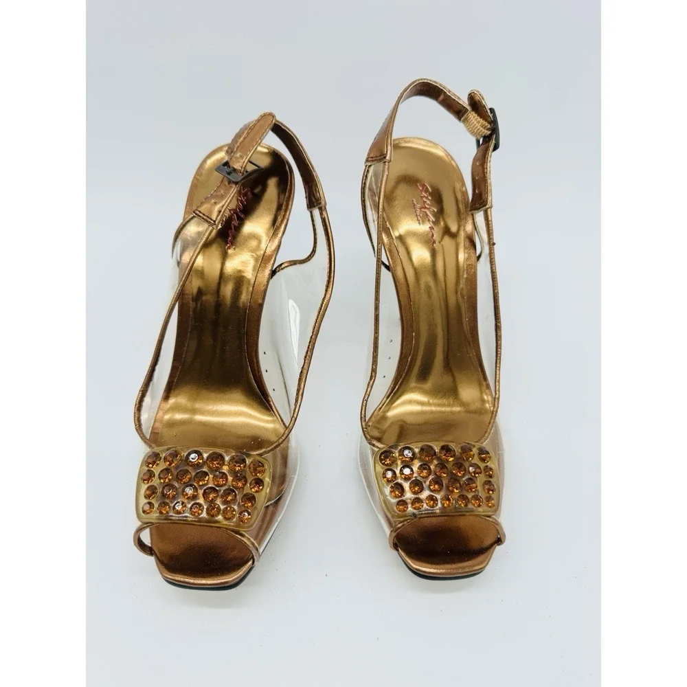 Stefani Collection Slingback Sz 7 Copper Brown Slingback Stiletto Rhinestones